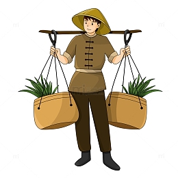 挑箩筐秧苗播种春耕的农民