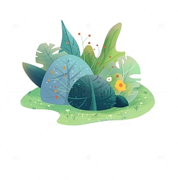 春天手绘花草草丛小场景绿色植被