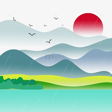 国潮山水装饰插画元素