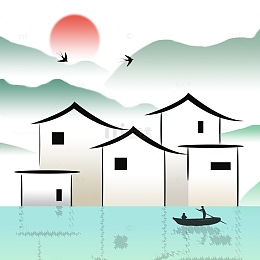 国风中国风插画徽派建筑元素