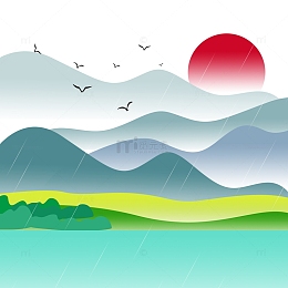 国潮山水装饰插画元素