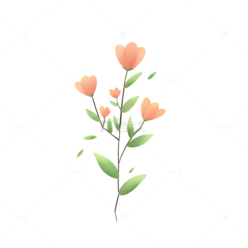 手绘可爱粉色花朵花束儿童噪点绿植元素