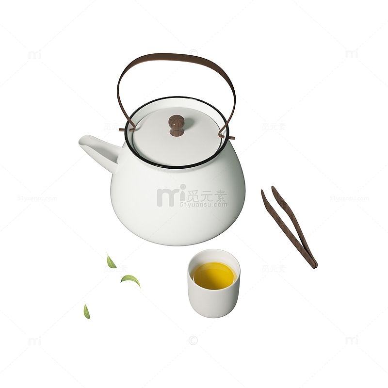 3D春茶立体白色茶壶茶杯