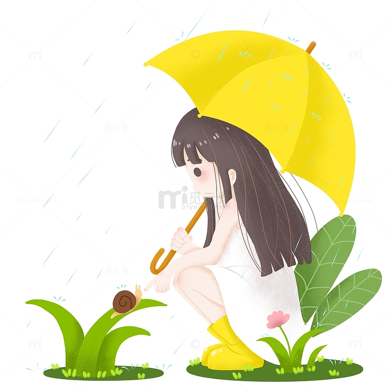 雨天撑伞小女孩