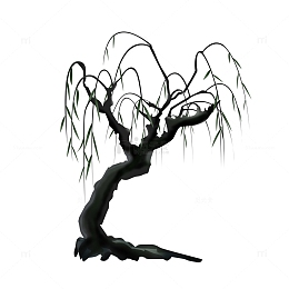 清明节柳树黑白灰水墨画