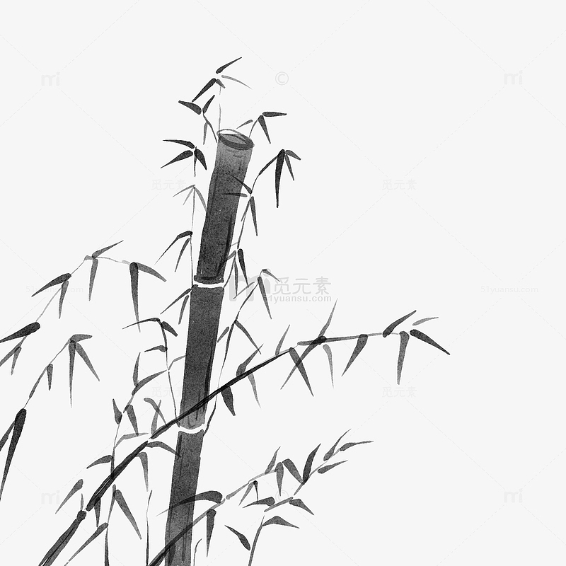 手绘水墨画黑色竹子植物竹叶元素