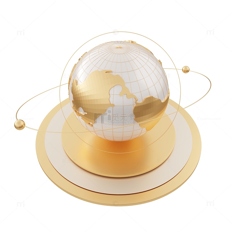 3D立体金色地球仪互联网星球