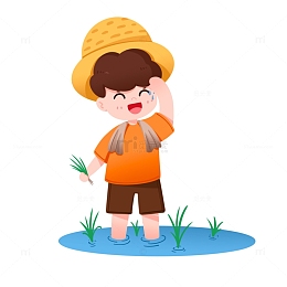 农民男人插秧擦汗场景元素