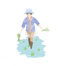 谷雨插秧卡通人物元素