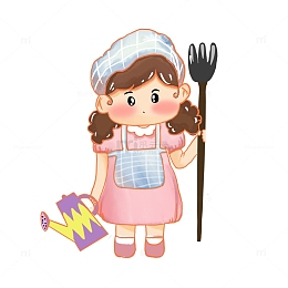手绘劳动节到扫卫生女孩