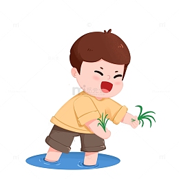 谷雨节气男孩弯腰插秧免抠元素