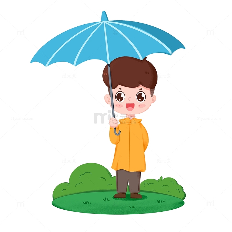 春天谷雨节气男孩在草地撑伞元素