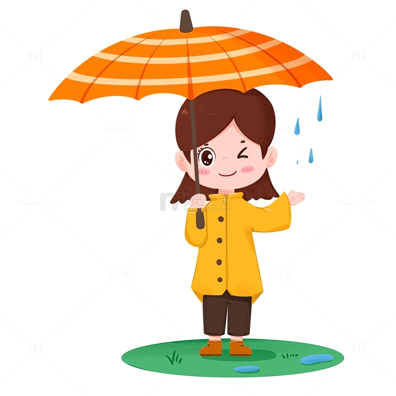 谷雨节气女孩在雨中撑伞免抠元素
