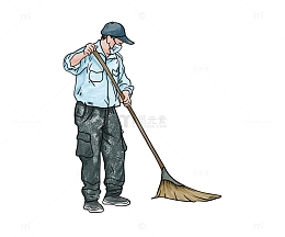 劳动节环卫工人扫地水彩手绘人物图