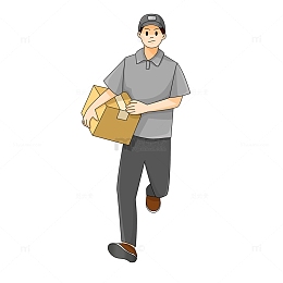 正面奔跑送快递的快递员小哥