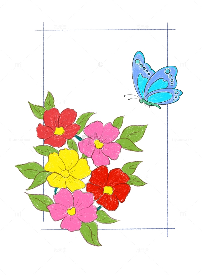 鲜花蝴蝶铅笔画手绘边框