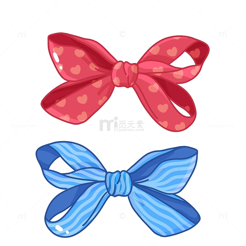 蓝色红色蝴蝶结可爱女孩发卡手绘图
