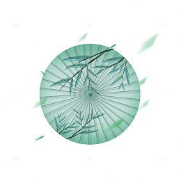 清明国潮手绘雨伞伞面扇子落叶装饰元素