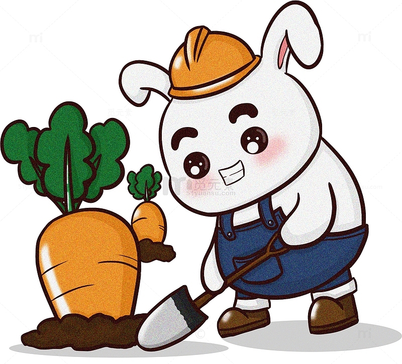 卡通劳动工人兔子胡萝卜