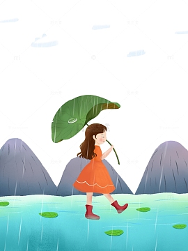 雨中漫步的女孩