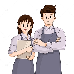 劳动节劳动人民餐厅超市卡通男女服务员