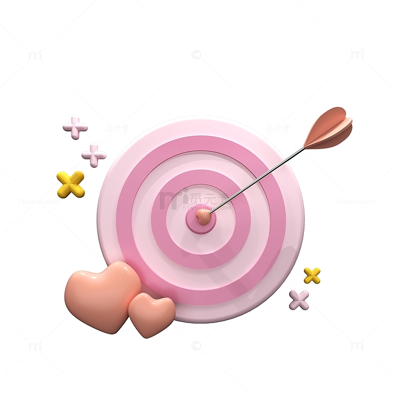 粉色3D立体可爱箭靶心形箭情人节元素