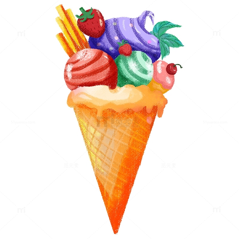 多彩水果甜筒冰淇淋