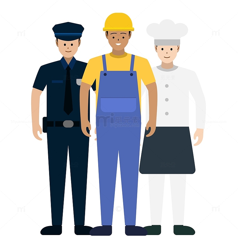 劳动节人物 建筑工人 厨师 警察 保安