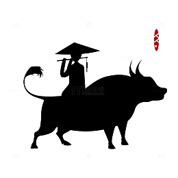 牧童骑牛插画剪影元素