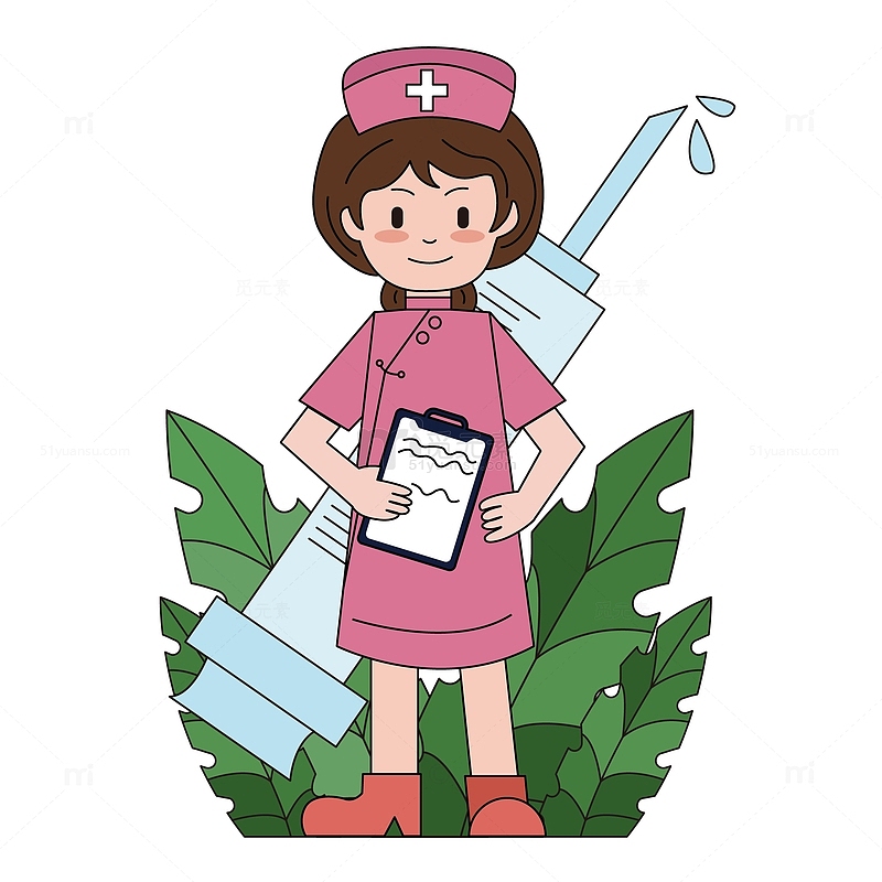 五一劳动节描边卡通护士元素