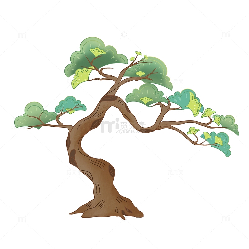 国潮风植物树木松树手绘元素