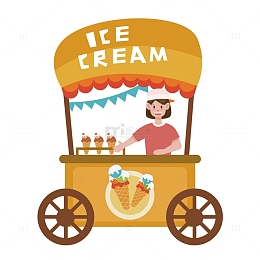 夏季冰激凌小推车插画元素