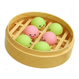 3D元素清明卡通小青团