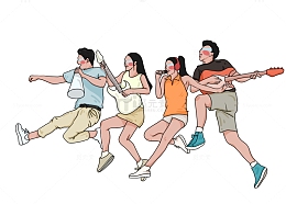 五四青年节庆祝欢呼多人跳跃手绘青年