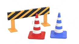 3d立体工地交通路障马路五一劳动节工人