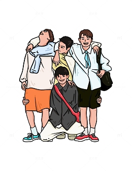 五四青年节少年合体人物手绘图
