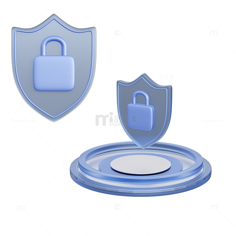 3D安全锁盾牌互联网安全图标元素
