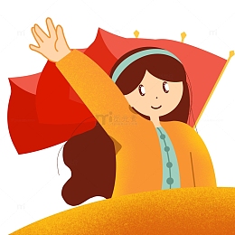 喜庆人物旗帜劳动节手绘元素