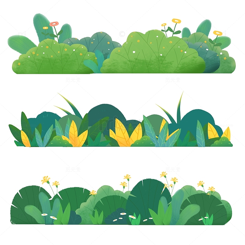 绿色春天卡通植物草丛手绘装饰元素