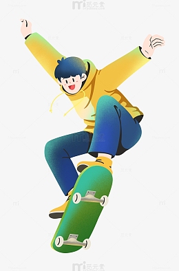 青年节扁平滑板少年人物卡通元素