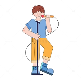 五四青年节描边唱歌青年人物元素