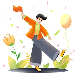 五四青年节庆祝手绘人物卡通插画元素