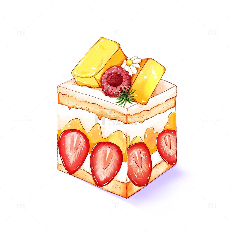 卡通手绘礼物草莓蛋糕奶油蛋糕