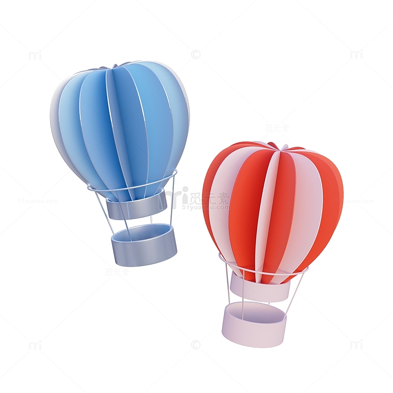 3D立体彩色热气球浪漫卡通元素