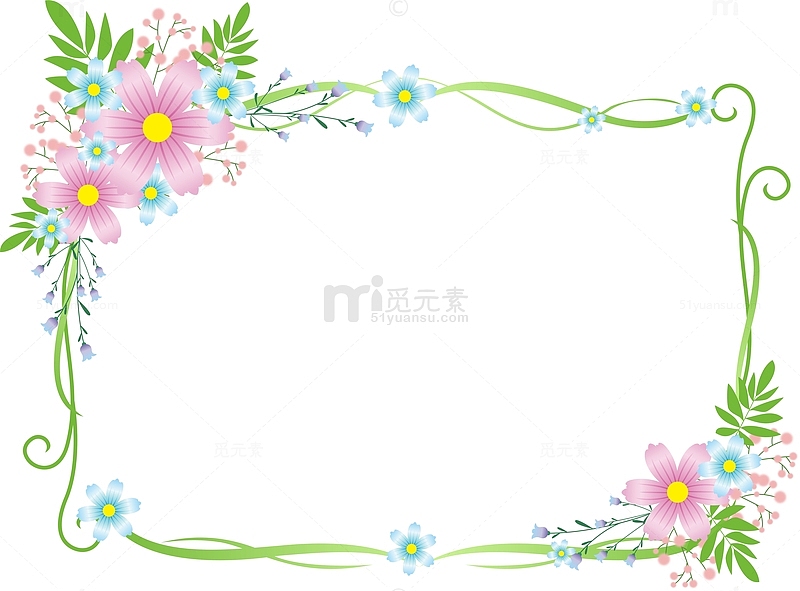 校园展板宣传栏花朵藤蔓清新鲜花边框素材