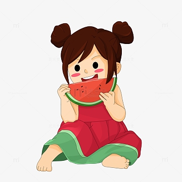 立夏避暑开心吃西瓜的卡通小女孩