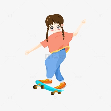 滑滑板的女孩卡通元素