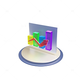 3D立体金融保险毛玻璃柱状图数据分析图标