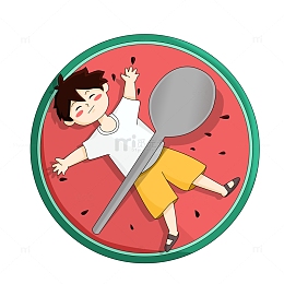 立夏避暑吃瓜创意卡通西瓜男孩手绘图