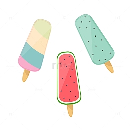 炎热夏天解渴西瓜彩色冰淇淋手绘元素